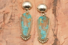 Artie Yellowhorse Genuine High Grade Mineral Park Turquoise Sterling Silver Post Earrings